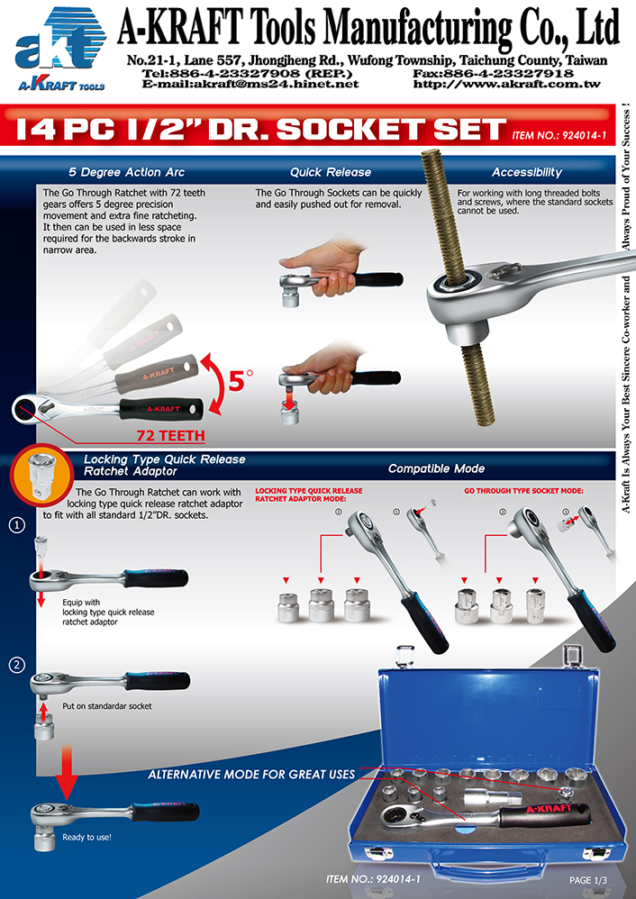 14PC 1/2"DR. Go-Through Socket Set