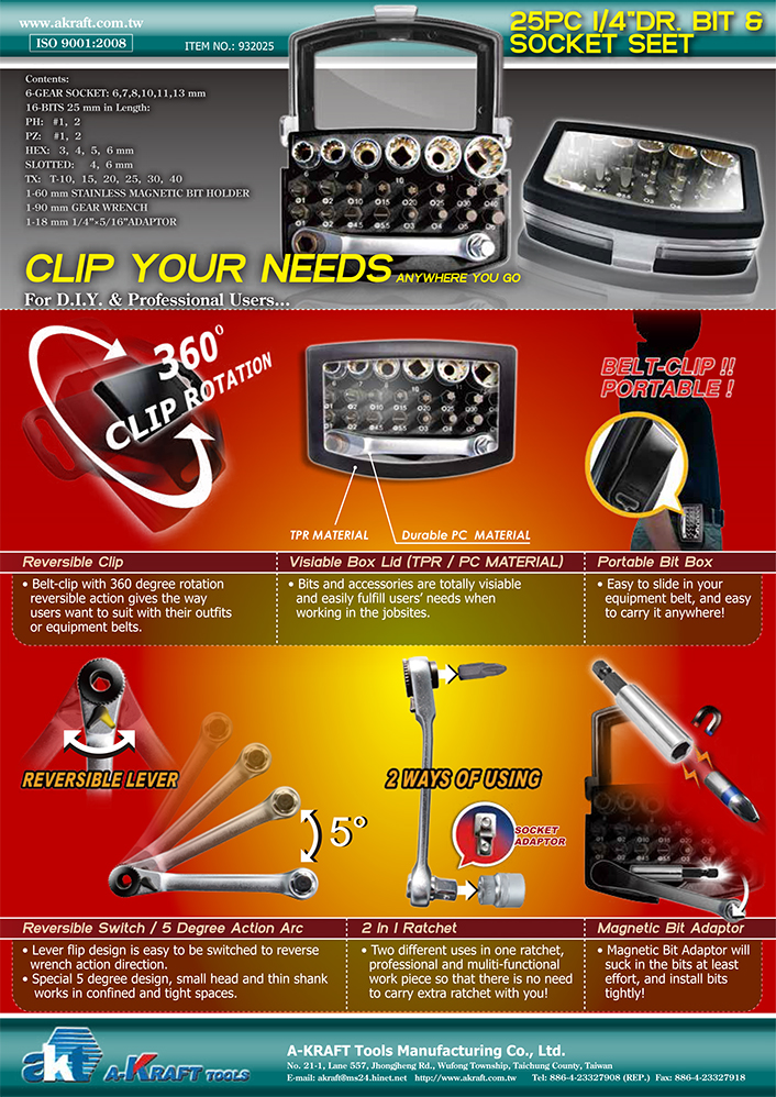 25PC 1/4"DR. Socket Set (Bit Box 932025)