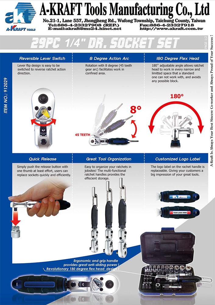 29PC 1/4"DR. Socket Set (912029)