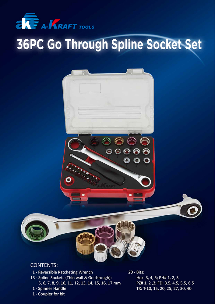 36PC Go Through Spline Socket Set
