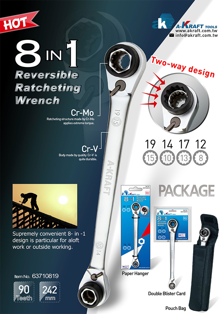 8 in 1 Reversible Ratcheting Wrench